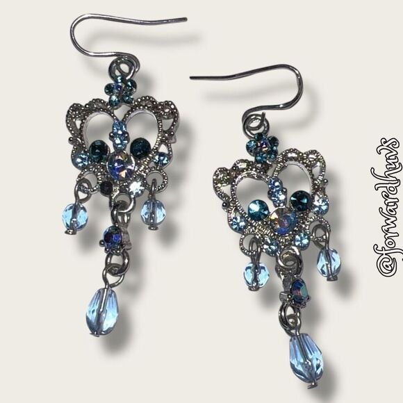 Bundle Sale 3 for $15 | Blue Crystal Chandelier Earrings - Picture 1 of 6